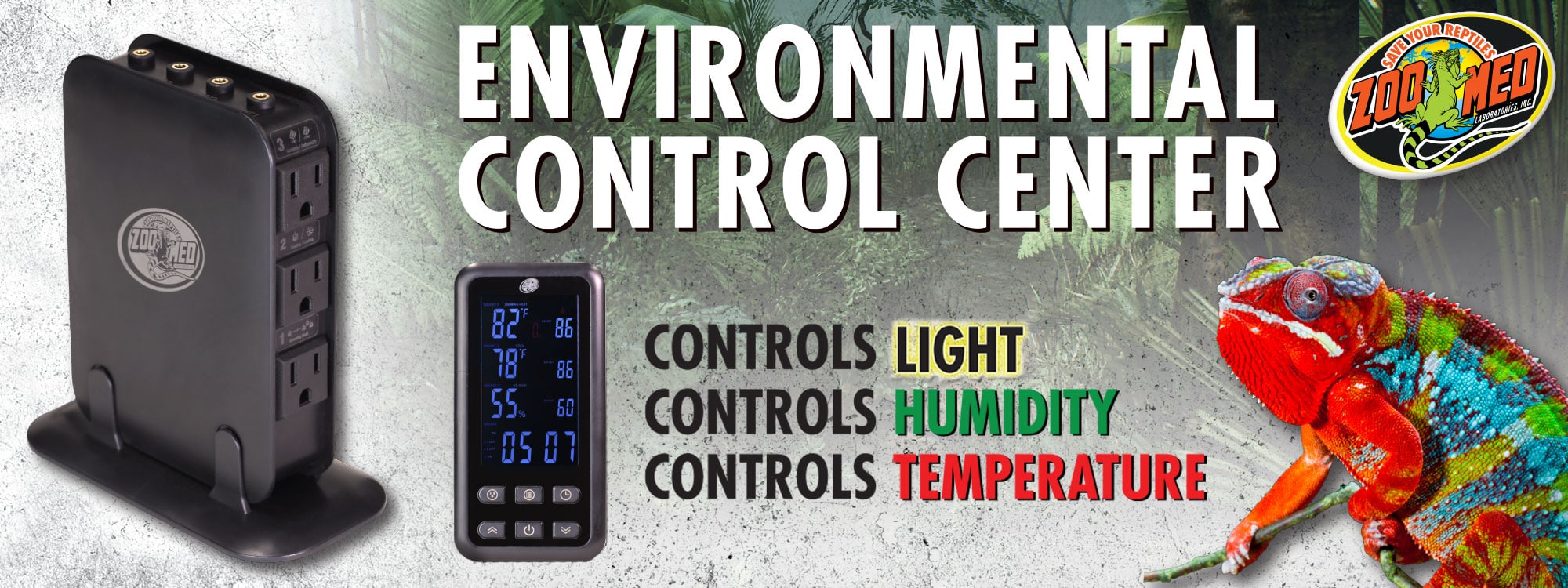 Environmental Control Center. Compatible with: Incandescent Lamps, Mercury Vapor Lamps, Compact Fluorescent Lamps, T8, T5, Halogen Lamps, LED, Ceramic Heat Emitters, Under Tank Heaters, Misters, Fogger, and More