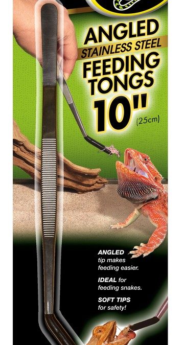 Angled Stainless Steel Feeding Tongs 10″
